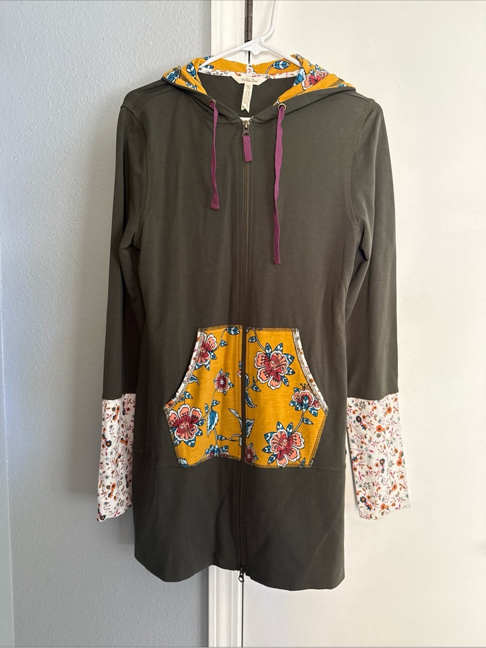 Matilda Jane Womens Patches of Light Hoodie Full Zip Jacket Tunic Floral Size M